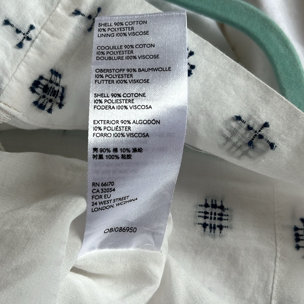 Elegant White and Blue cotton patterned Dress by Anthropologie dress.  Size M - Picture 8 of 8